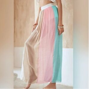 Flowy Color-blocked Beach Maxi Skirt Sarong